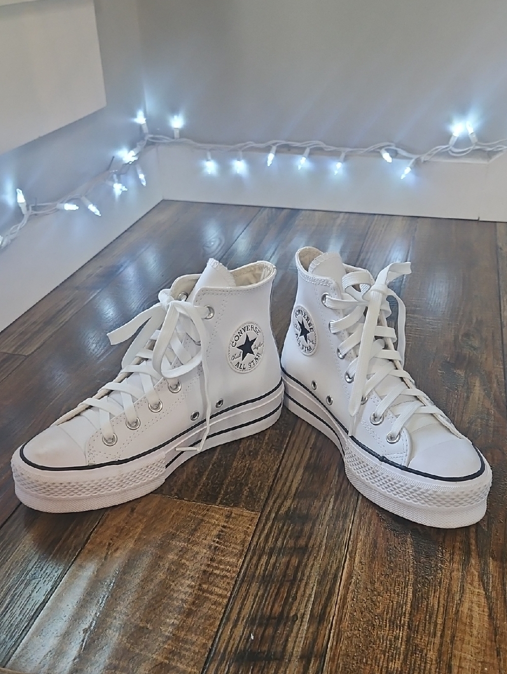Converse White Leather   High-Top Platform Sneakers